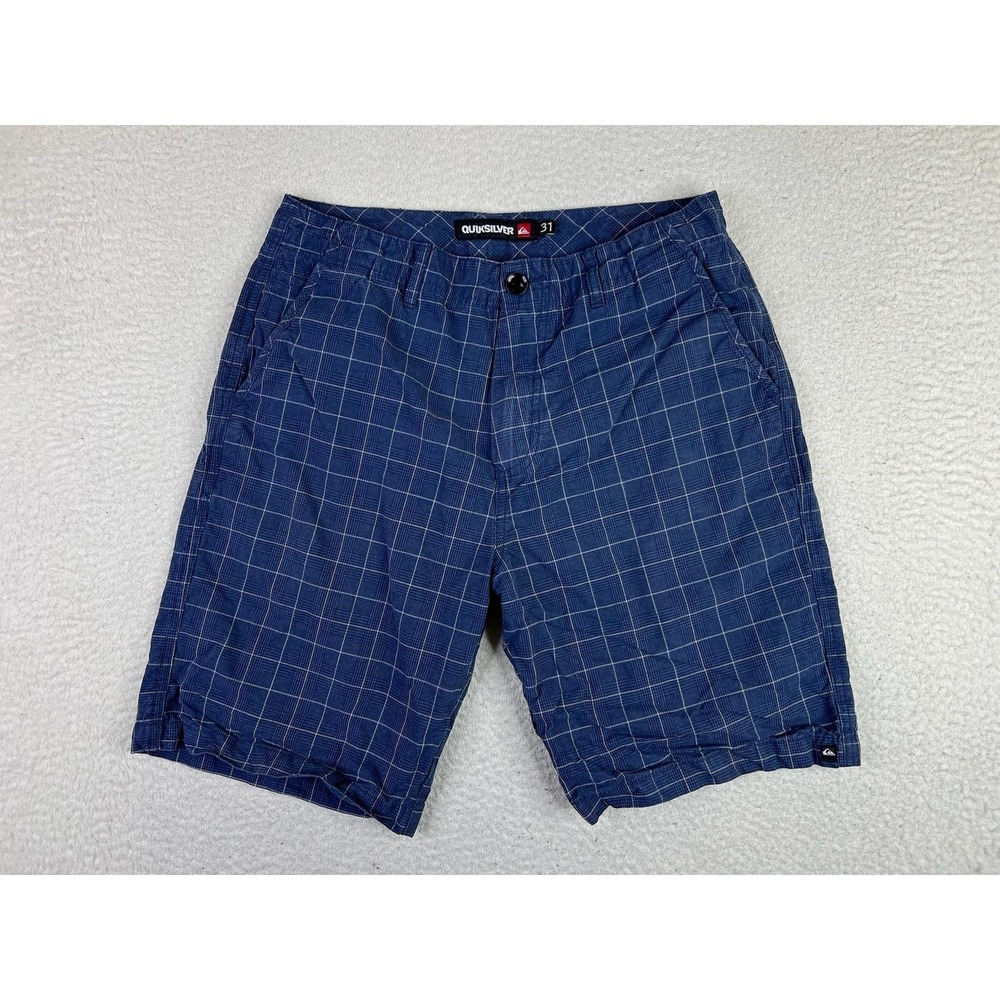 Quiksilver Mens 31‎ Blue Check Chino Shorts 100% Cotton 9 Inseam Casual Summer